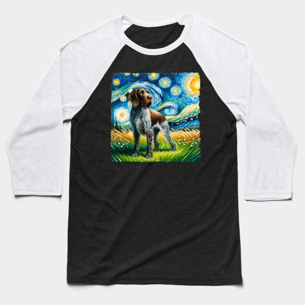 Starry German Wirehaired Pointer Dog Portrait - Pet Portrait Baseball T-Shirt by starry_night